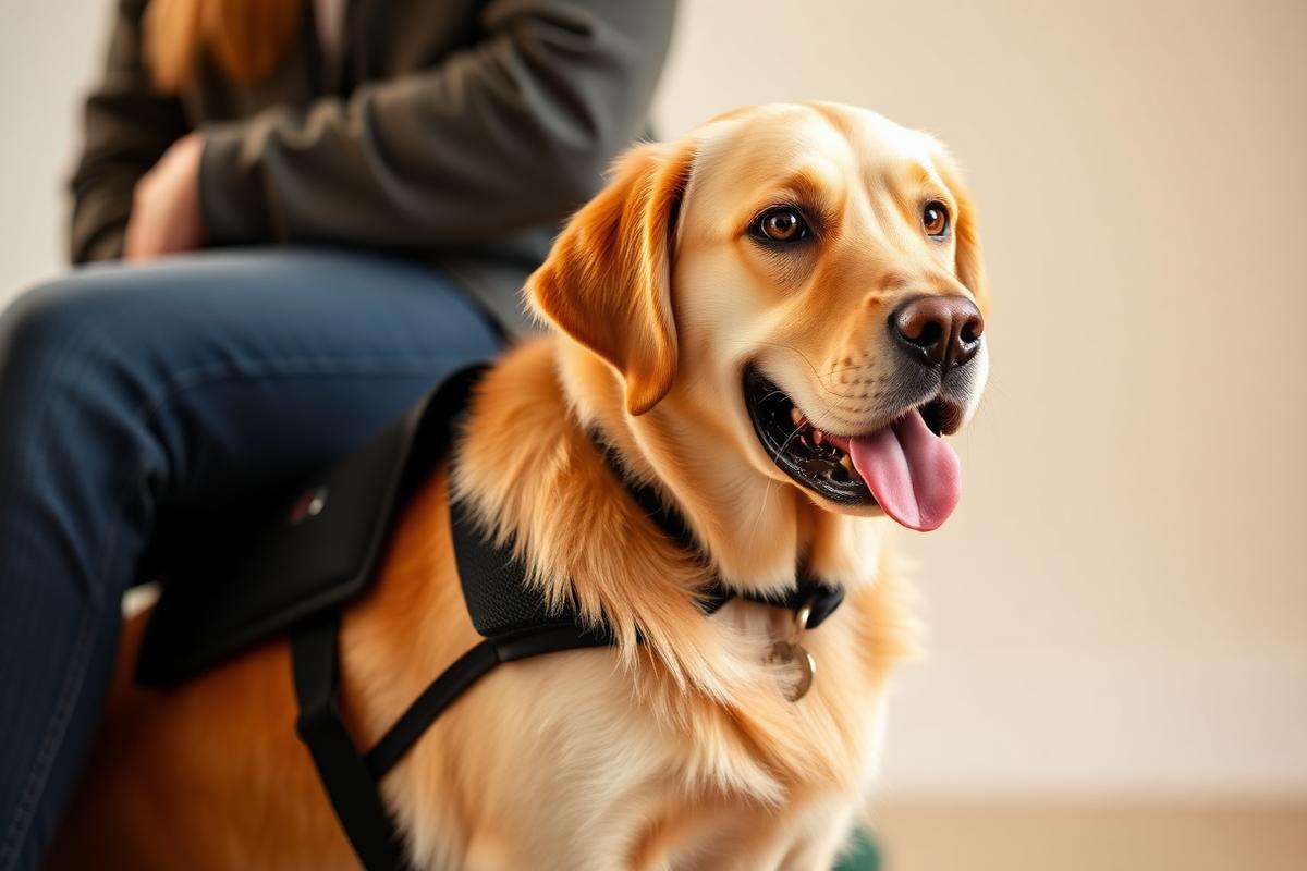 Golden Labrador assistance dog in service vest